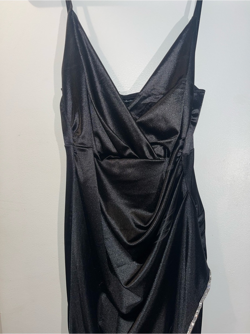Streetwear Society Black Satin Draped Strapless Slip Dress